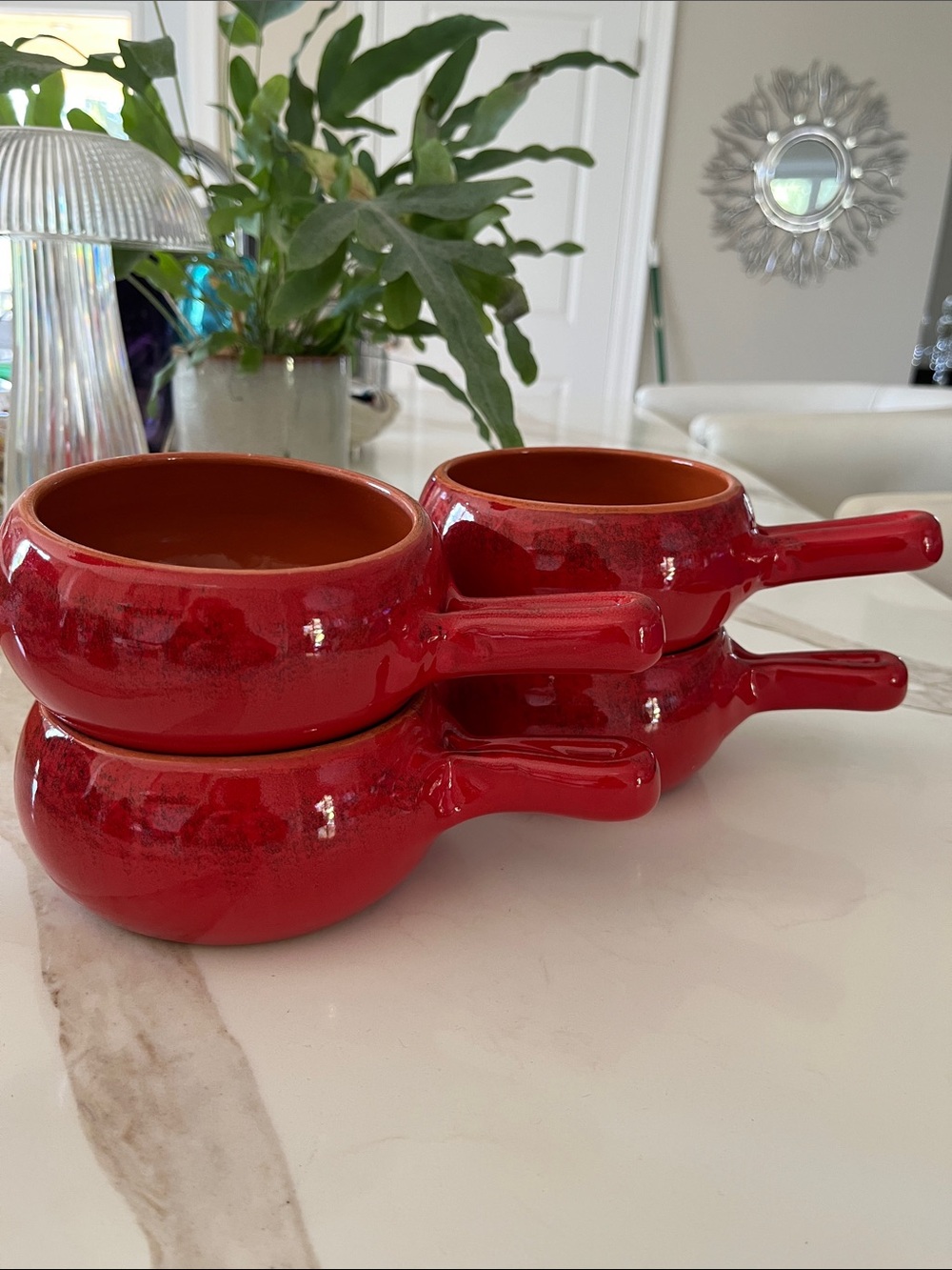 Da Silva Red Ceramic Oven proof Handle Soup Bowls, Made in Italy 🇮🇹 Set of 4